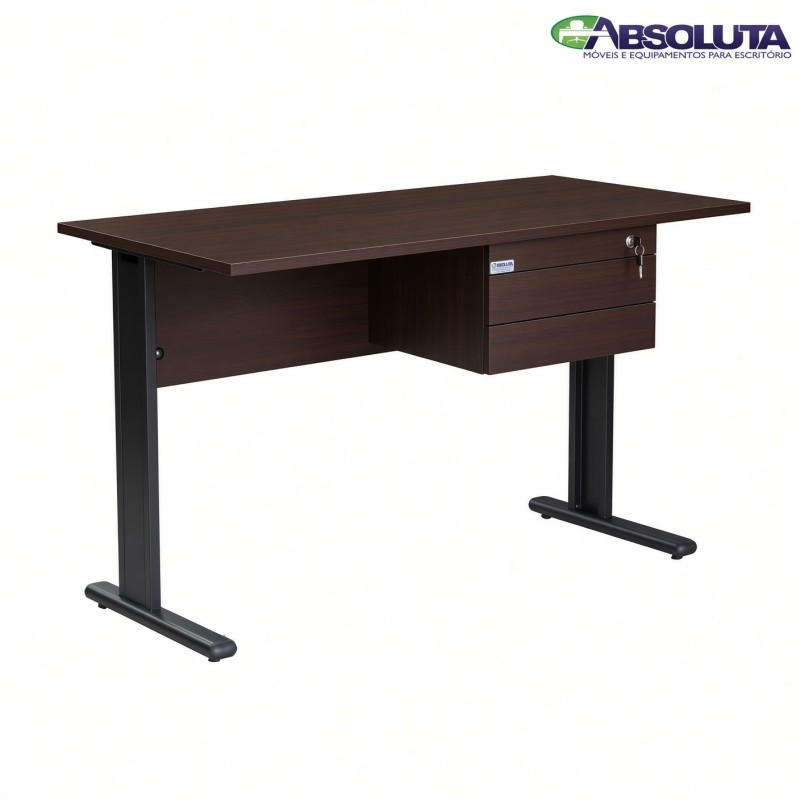 MESA SECRETÁRIA COM 2 GAVETAS COM CHAVES COR TABACO / PRETO