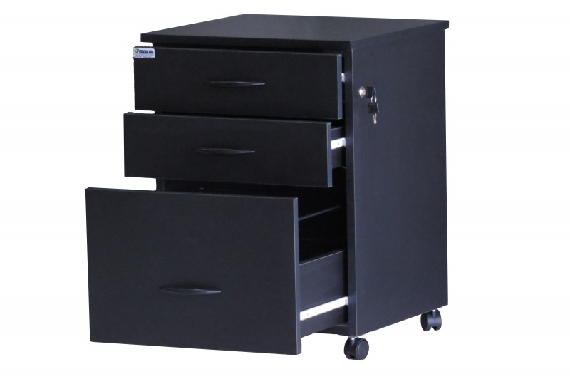 GAVETEIRO VOLANTE COM 2 GAVETAS & 1 GAVETÃO PARA PASTA-SUSPENSAS COR PRETO