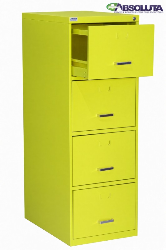ARQUIVO DE AÇO COM 4 GAVETAS COM CARRINHO TELESCÓPICO COR AMARELO