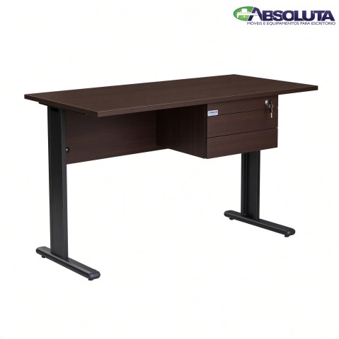MESA SECRETÁRIA COM 2 GAVETAS COM CHAVES COR TABACO / PRETO