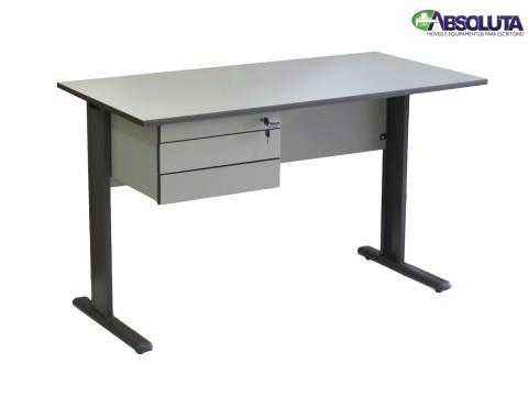 MESA SECRETARIA COM 2 GAVETAS COR CRISTAL GRAFITE
