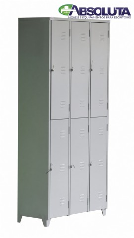 ROUPEIRO DE AÇO COM 6 PORTAS PARA CADEADO E 2 VÃOS INTERNOS CADA PORTA MED. 1,98 X 0,93 X0,40 COR CI