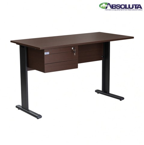 MESA SECRETÁRIA COM 2 GAVETAS COM CHAVES COR TABACO / PRETO