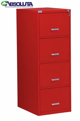 ARQUIVO DE AÇO 4 GAVETAS COM TELESCÓPICO CHAPA 24 VERMELHO