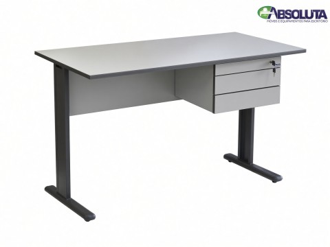MESA SECRETARIA COM 2 GAVETAS COR CRISTAL GRAFITE
