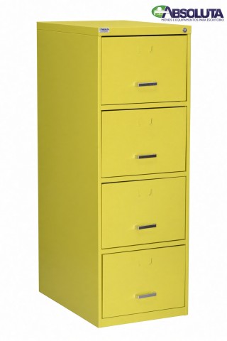 ARQUIVO DE AÇO COM 4 GAVETAS COM CARRINHO TELESCÓPICO COR AMARELO