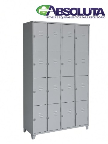 ROUPEIRO DE AÇO COM 16 PORTAS PARA CADEADO MED. 1,98 X 1,23 X 0,40 COR CINZA