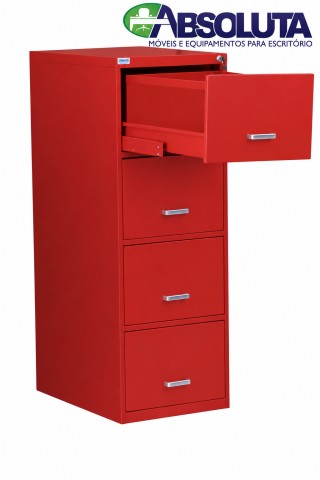 ARQUIVO DE AÇO 4 GAVETAS COM TELESCÓPICO CHAPA 24 VERMELHO