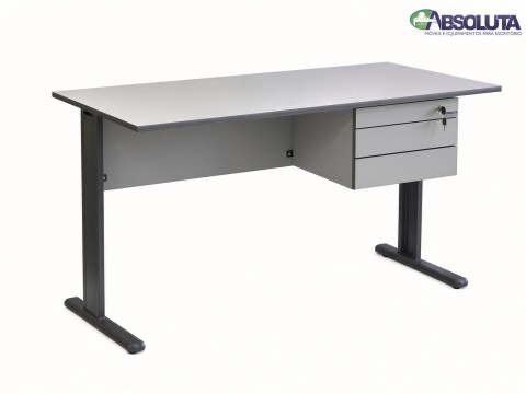 MESA GERENTE COM 2 GAVETAS COM CHAVES COR CRISTAL / GRAFITE